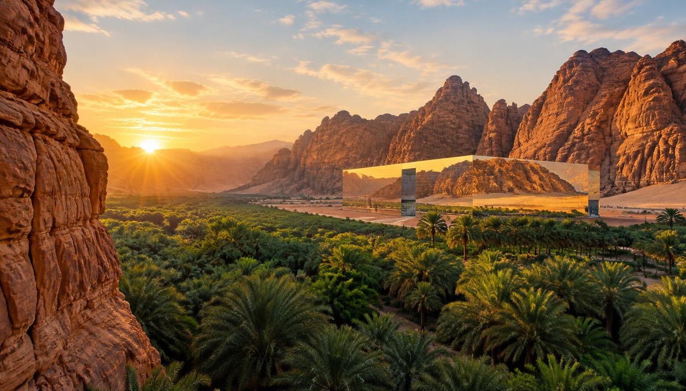 AlUla sandstone valley at sunset