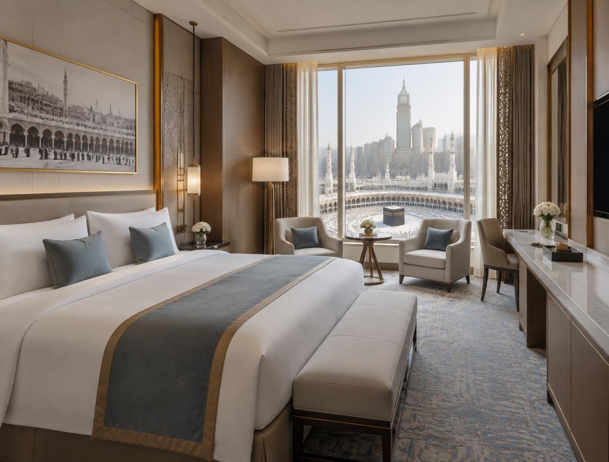 Refined hotel room overlooking Masjid al-Haram in Makkah